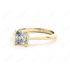 Asscher Cut Classic Four Claws Diamond Engagement Solitaire Ring in 18K Yellow