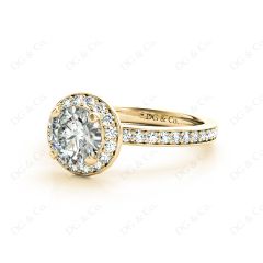 Round Cut Halo Diamond Ring with Four Claws Set Centre Stone in 18K Yellow