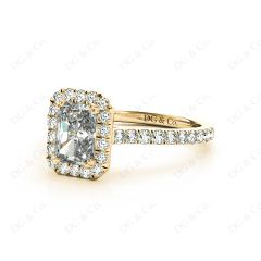 Radiant Cut Halo Diamond Engagement Ring with Claw Set Centre Stone in 18K Yellow