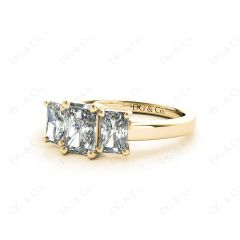 Radiant Cut four claw trilogy diamond engagement ring in 18K Yellow