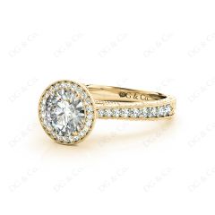 Round Cut Halo Vintage Diamond Engagement Ring With Claw Set Centre Stone in 18K Yellow