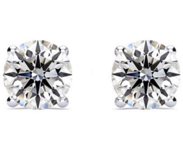 GIA Diamond Stud Solitaire Earring 2.00 CT Claw Setting In 18K White Gold 