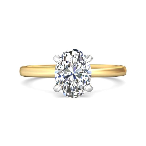 Lab Grown Hidden Hallo Oval Cut Two-Tone White and Yellow Gold Diamond Engagement Ring Four Claw Setting