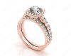 Cushion cut halo diamond wedding set rings with four claw setting in 18K Rose