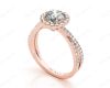 Round Cut Split Shank Diamond Halo Engagement Ring with Pave Set Side Stones Down the Band in 18K Rose