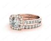 Cushion cut halo diamond wedding set rings with four claw setting in 18K Rose