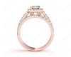 Cushion cut halo diamond wedding set rings with four claw setting in 18K Rose