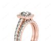 Cushion cut halo diamond wedding set rings with four claw setting in 18K Rose