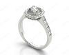 Cushion Cut diamond halo engagement ring with channel setting side diamonds in Platinum