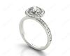 Round cut halo diamond engagement ring with four claw setting in 18K White