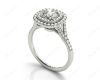 Round Cut Split Shank Diamond Engagement Ring with Double Halo and Pave Set Side Stones in Platinum