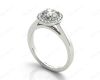 Round Cut 4 Prong Set Diamond Ring with Halo and Plain Tapered Band in Platinum