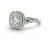 Round Cut Split Shank Diamond Engagement Ring with Double Halo and Pave Set Side Stones in Platinum