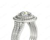 Round cut double halo diamond engagement ring with four claw setting centre stone in 18K White