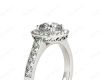 Cushion Cut diamond halo engagement ring with channel setting side diamonds in Platinum