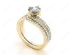 Round Cut Diamond Wedding Set Rings with Pave Setting Side Stones in 18K Yellow