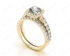 Cushion cut halo diamond wedding set rings with four claw setting in 18K Yellow