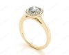 Round Cut 4 Prong Set Diamond Ring with Halo and Plain Tapered Band in 18K Yellow