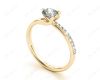 Cushion Cut Diamond Ring with Three Prong Set Centre Stone and Pavé Set Side Stones in 18K Yellow