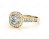 Cushion Cut diamond halo engagement ring with channel setting side diamonds in 18K Yellow