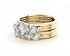 Round Cut Diamond three stones wedding set rings with claw set side stone in 18K Yellow