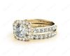 Cushion cut halo diamond wedding set rings with four claw setting in 18K Yellow