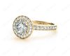 Round cut halo diamond engagement ring with four claw setting in 18K Yellow