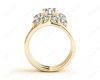 Round Cut Diamond three stones wedding set rings with claw set side stone in 18K Yellow