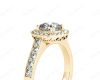 Cushion Cut diamond halo engagement ring with channel setting side diamonds in 18K Yellow