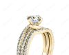 Round Cut Diamond Wedding Set Rings with Pave Setting Side Stones in 18K Yellow