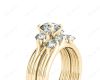 Round Cut Diamond three stones wedding set rings with claw set side stone in 18K Yellow