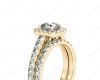 Cushion cut halo diamond wedding set rings with four claw setting in 18K Yellow