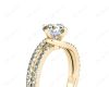 Round Cut Split Shank Diamond Engagement Ring with a Twist Band and Pave Set Side Stones in 18K Yellow