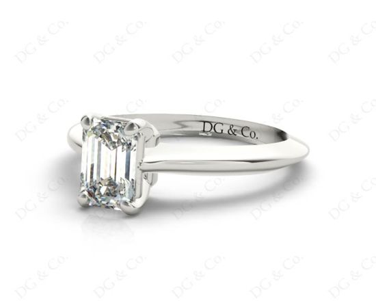 Emerald cut classic diamond solitaire engagement ring in 18K White