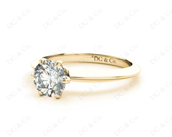 Round Cut Classic Six Claw Diamond Engagement Solitaire Ring in 18K Yellow