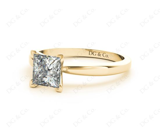 Princess Cut Diamond Engagement Ring with Claw set centre stone in 18K Yellow