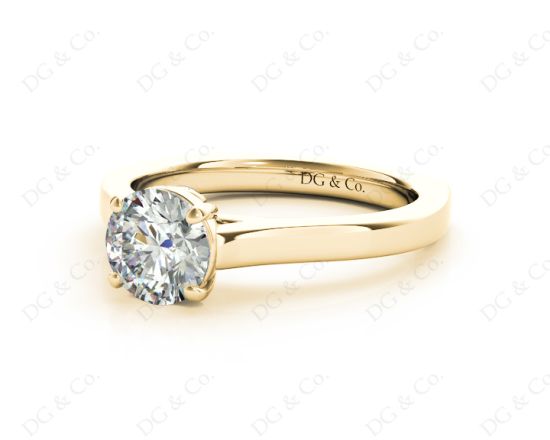 Round Cut Solitaire Diamond Engagement Ring with Four Prong set centre stone in 18K Yellow