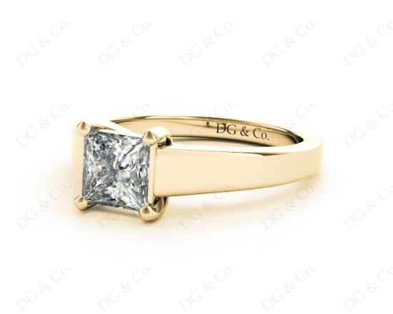 Princess Cut Solitaire Diamond Engagement Ring with 4 Claw Set centre stone in 18K Yellow