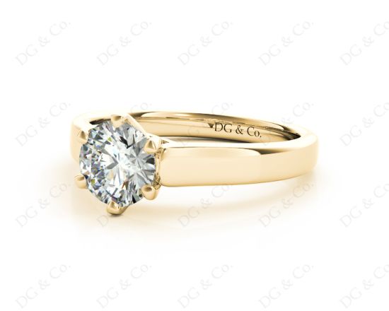 Round Cut Diamond Engagement Ring with Six Prong set centre stone in 18K Yellow