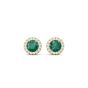 Emerald Stud Halo Diamond Earring Pave Setting In 18K Yellow Gold 