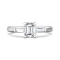 Emerald Cut 3 Stones Diamond Engagement Ring Tapered Baguette Side Stones -18K White