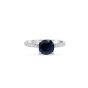 Natural Dark Blue Sapphire Diamond Ring Cushion Cut set in 18K White Gold 