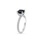 Natural Dark Blue Sapphire Diamond Ring Cushion Cut set in 18K White Gold 