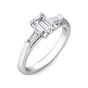 Emerald Cut 3 Stones Diamond Engagement Ring Tapered Baguette Side Stones -18K White