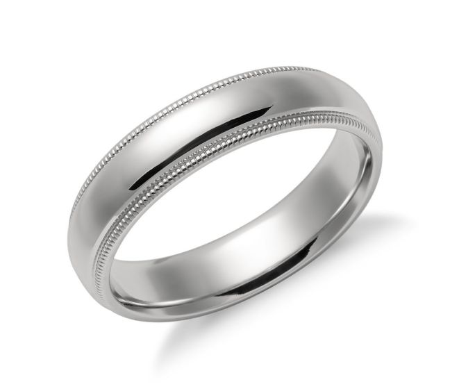 Milgrain Comfort Fit Gents Wedding Ring in 9K White Gold