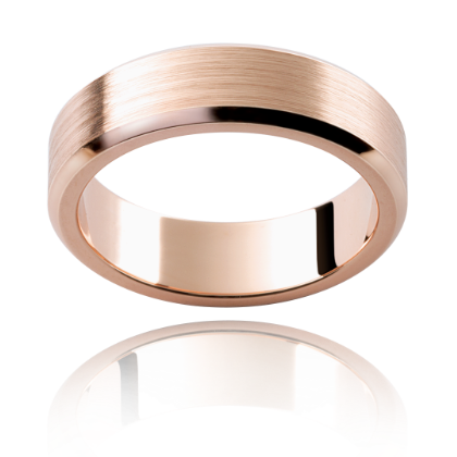 Gents Wedding Band with flat profile and beveled edges.-9K Rose