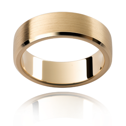 2 Tone 6.00MM Gents Wedding Band with flat profile and beveled edges.-18K Yellow