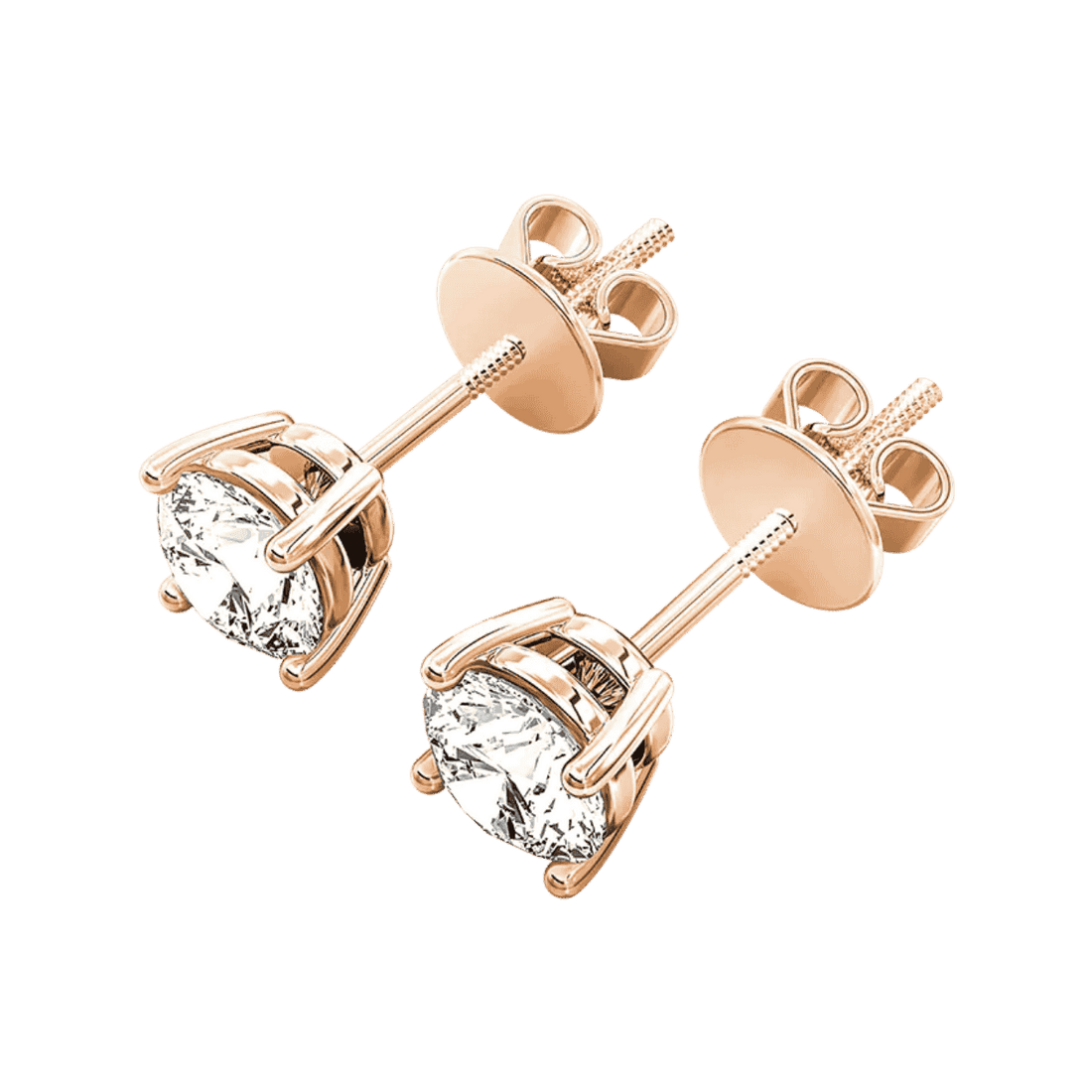 1.50CT Round Cut Lab Grown Diamond Stud Earrings IGI Certified 4 prong Setting - 18K Rose