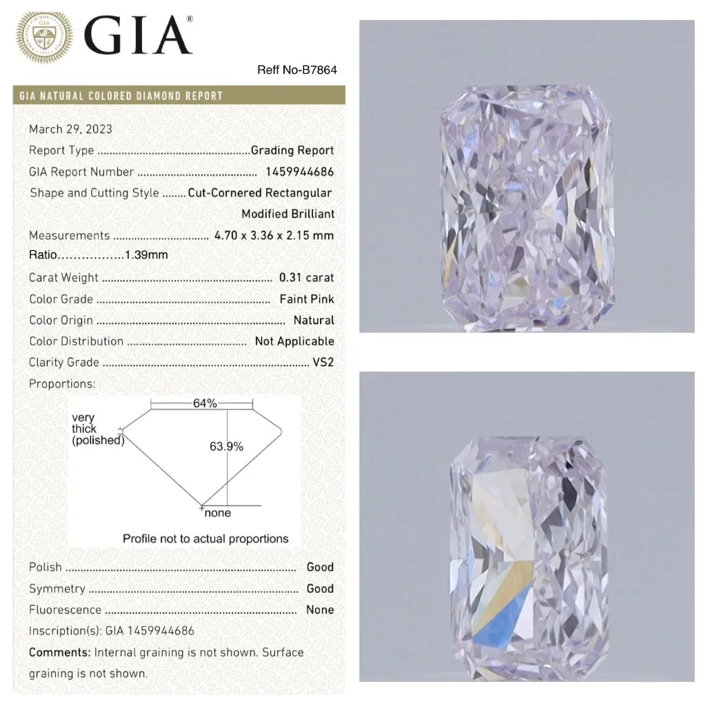 0.31ct Radiant Natural Diamond (Colour Faint Pink, Clarity VS2, GIA Certified)