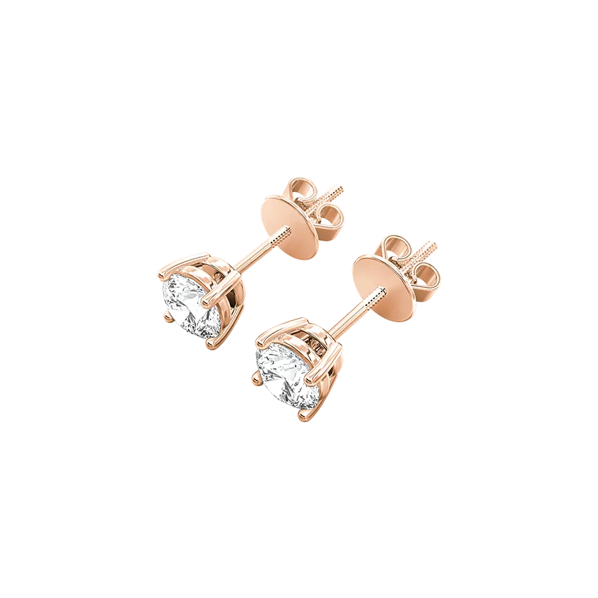 0.60CT Round Cut Lab Grown Diamond Stud Earrings IGI Certified 4 prong Setting - 18K Rose